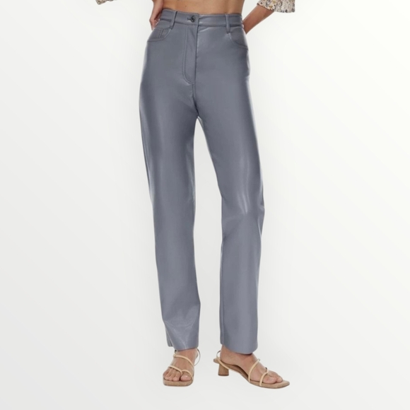 NWOT - Aritzia Wilfred Melina Vegan Leather Pants - Ardoise - Size 6 - Picture 3 of 16
